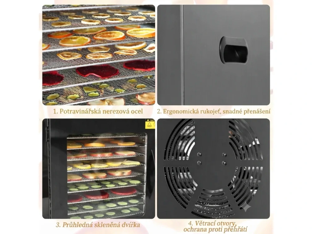 Sušička potravin s 10 nerezovými platy – 800 W