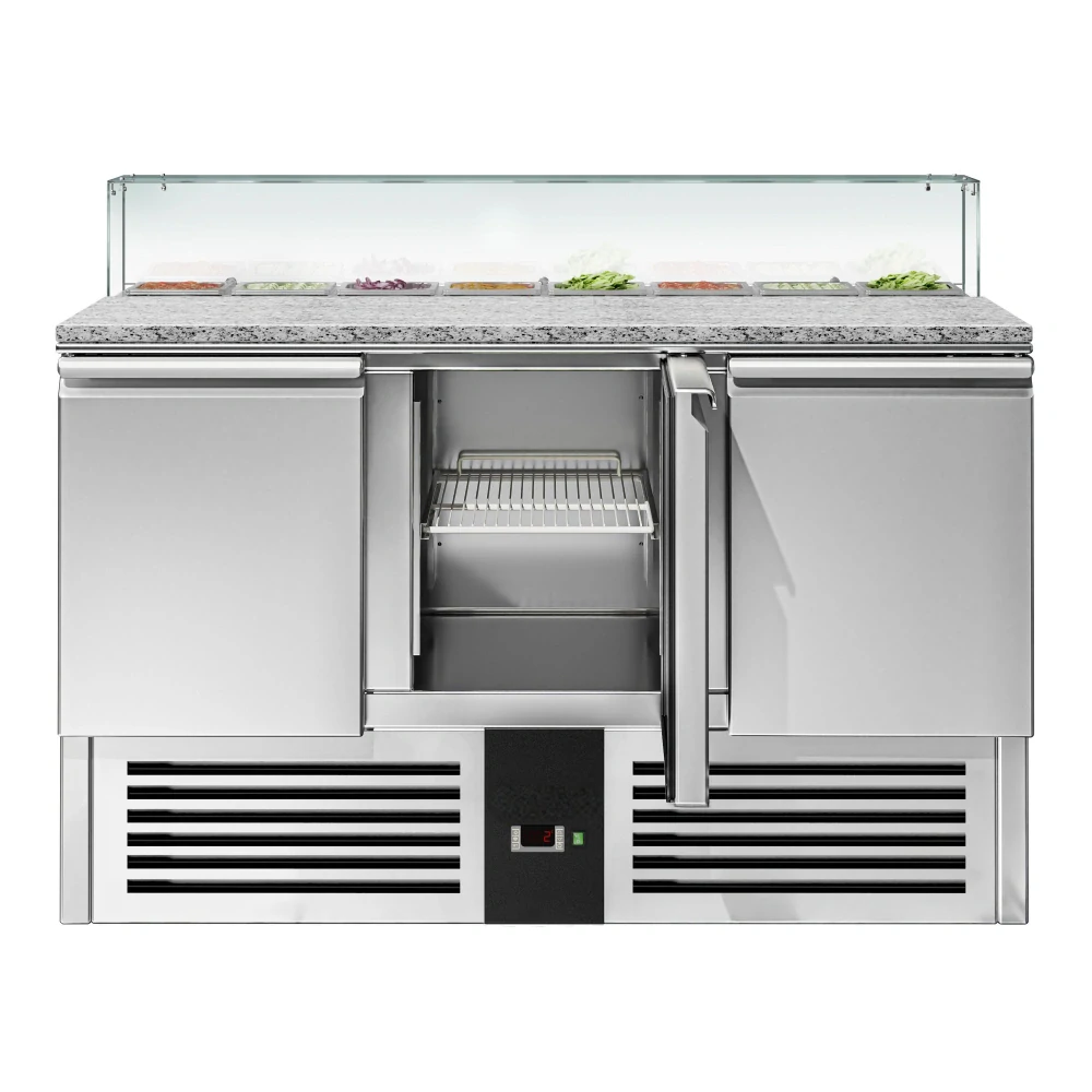 Saladeta PREMIUM - 1368 mm - 3 dveře - se skleněným nástavcem pro 8x GN 1/6