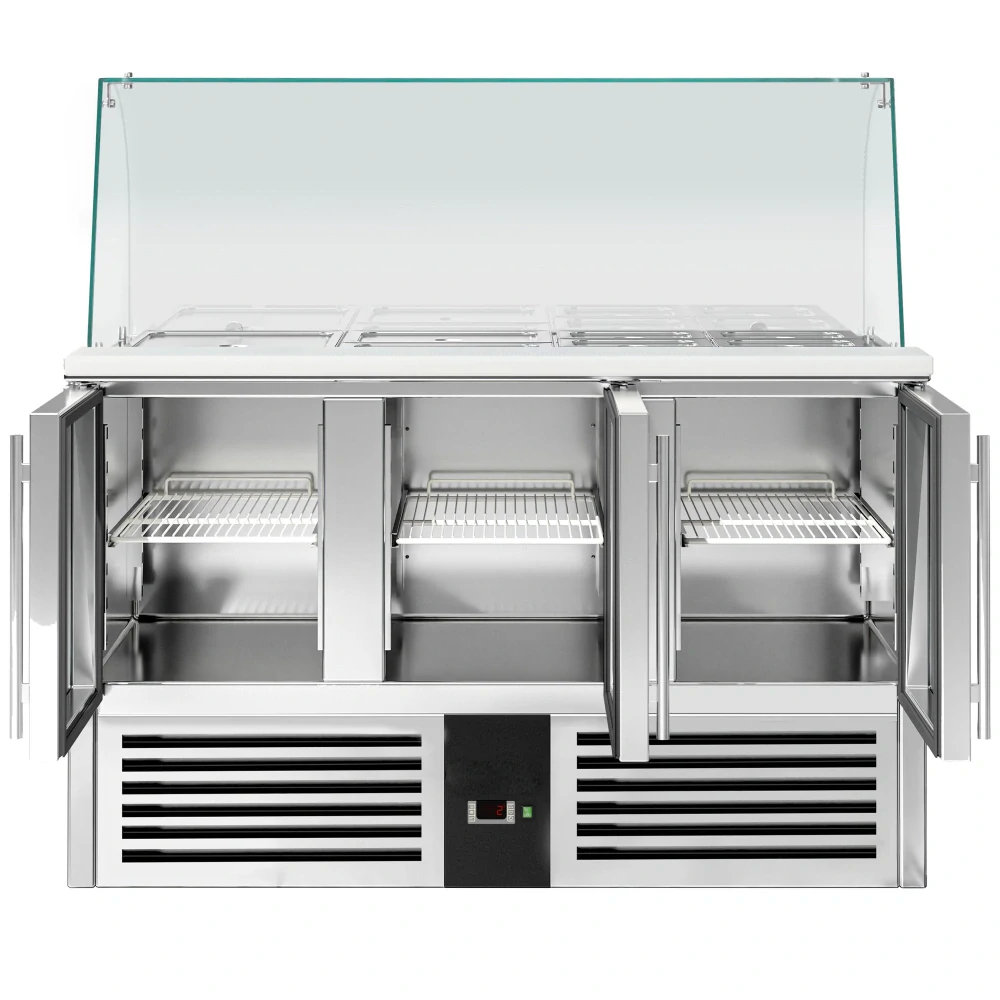 Saladeta PREMIUM - 1368 mm - 3 dveře - se skleněným nástavcem pro 4x GN 1/1