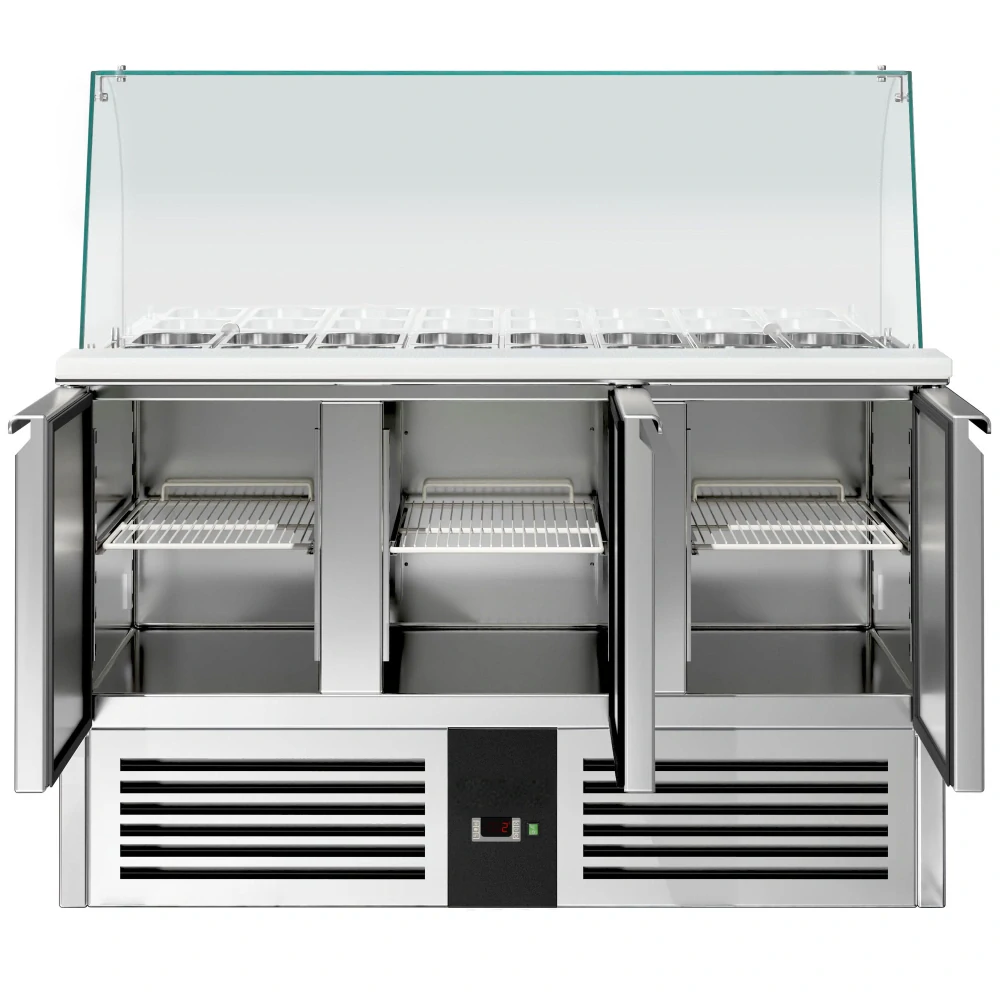 Saladeta PREMIUM - 1368 mm - 3 dveře - se skleněným nástavcem pro 4x GN 1/1 - pro CZ