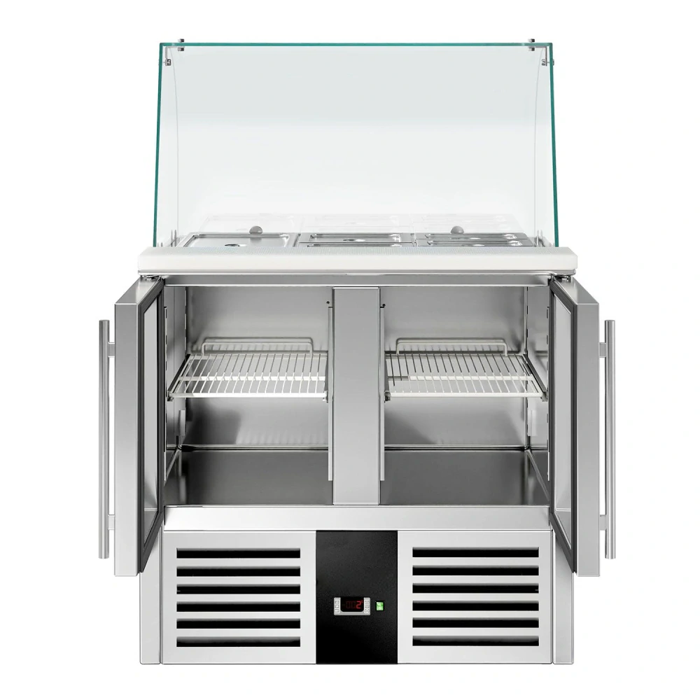 Saladeta PREMIUM - 900 mm - 288 l - 2 skleněné dveře - se skleněným nástavcem pro 2x GN 1/1 & 3x GN 1/6