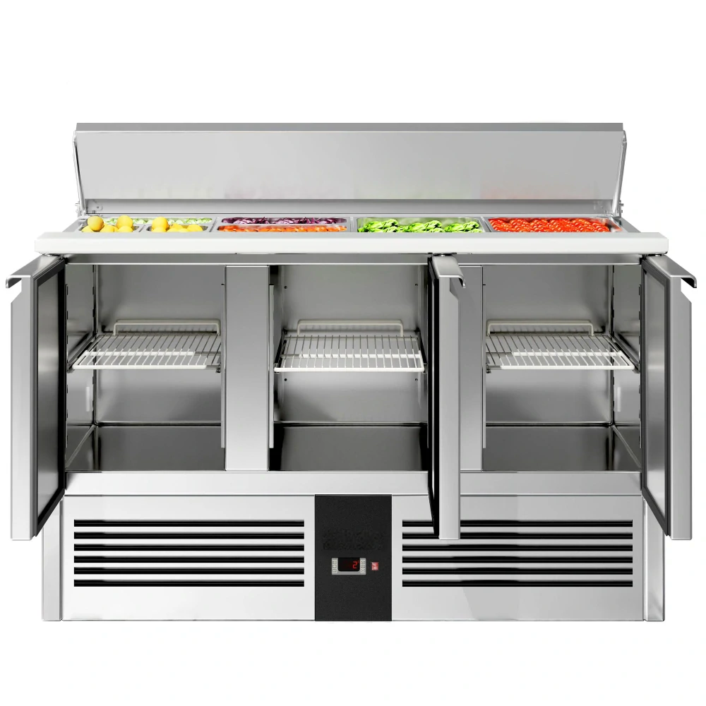 Saladeta PREMIUM - 1368 mm - 3 dveře - s nerezovým krytem pro 4x GN 1/1