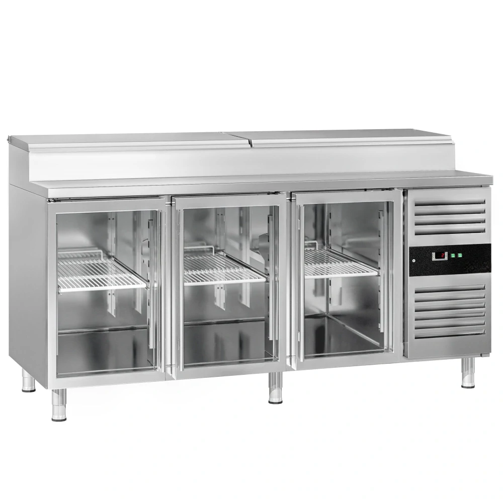 Přípravný chladicí stůl PREMIUM - 1795 mm - 3 skleněné dveře - pro 8× GN 1/3