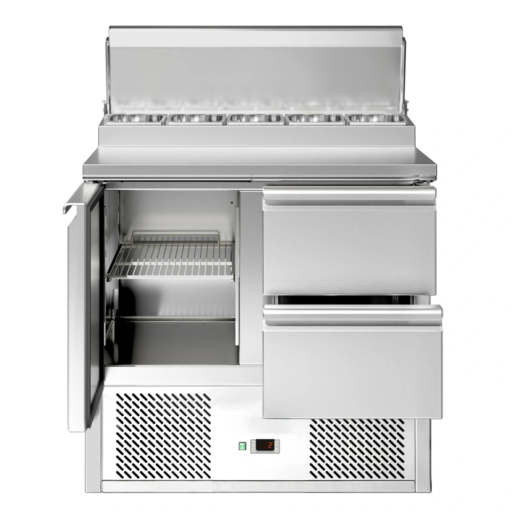 Přípravný stůl Mini ECO - 900 mm - 1 dveře & 2 zásuvky - Pro 5× GN 1/6