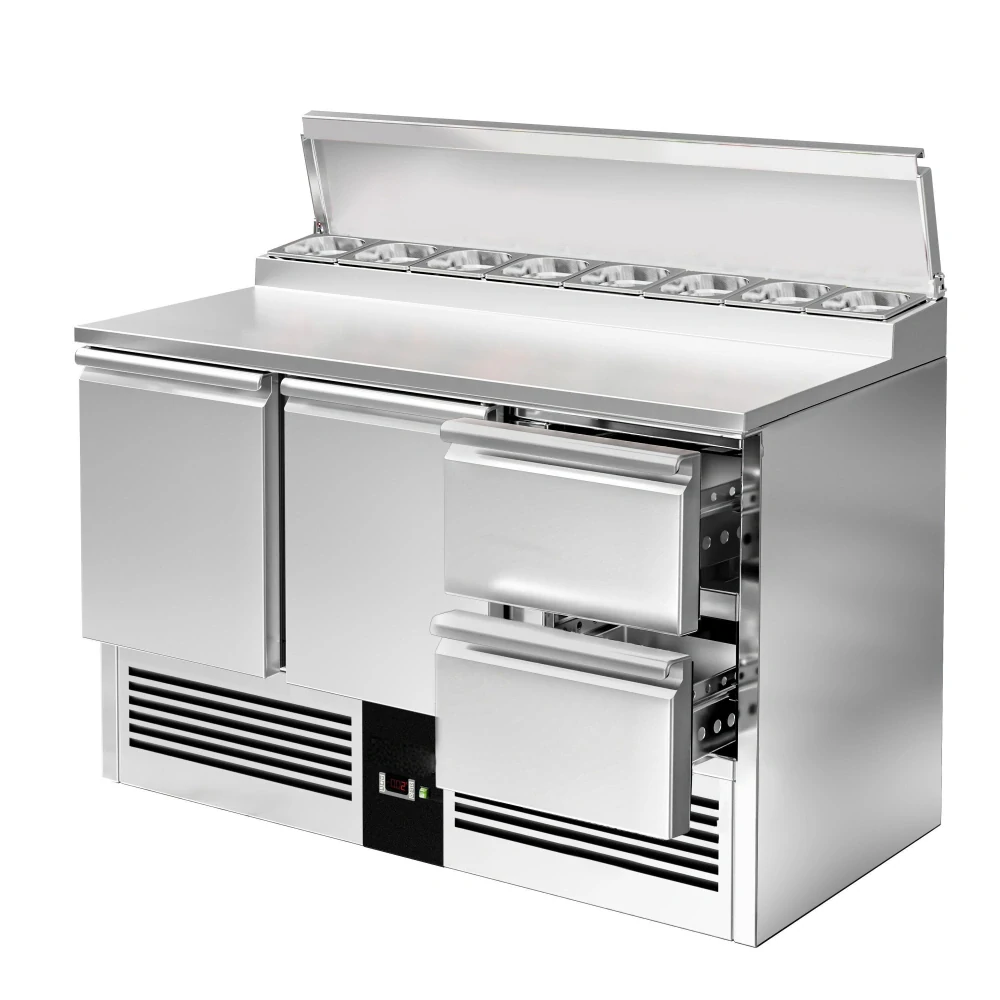 Přípravný stůl Mini PREMIUM - 1368 mm - 2 dveře & 2 zásuvky - pro 8× GN 1/6