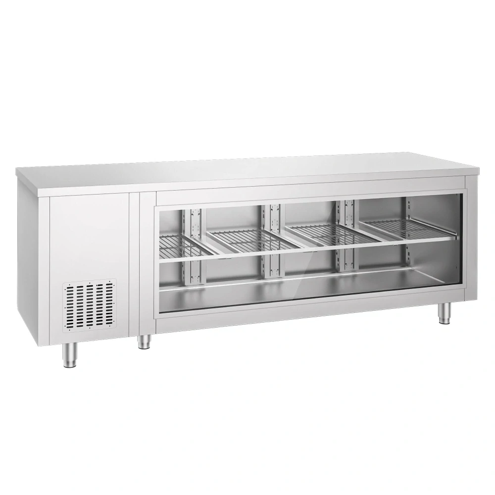 Chladicí stůl - 2330x700x850 mm - 632 l - se skleněným čelem - s 4 dveřmi