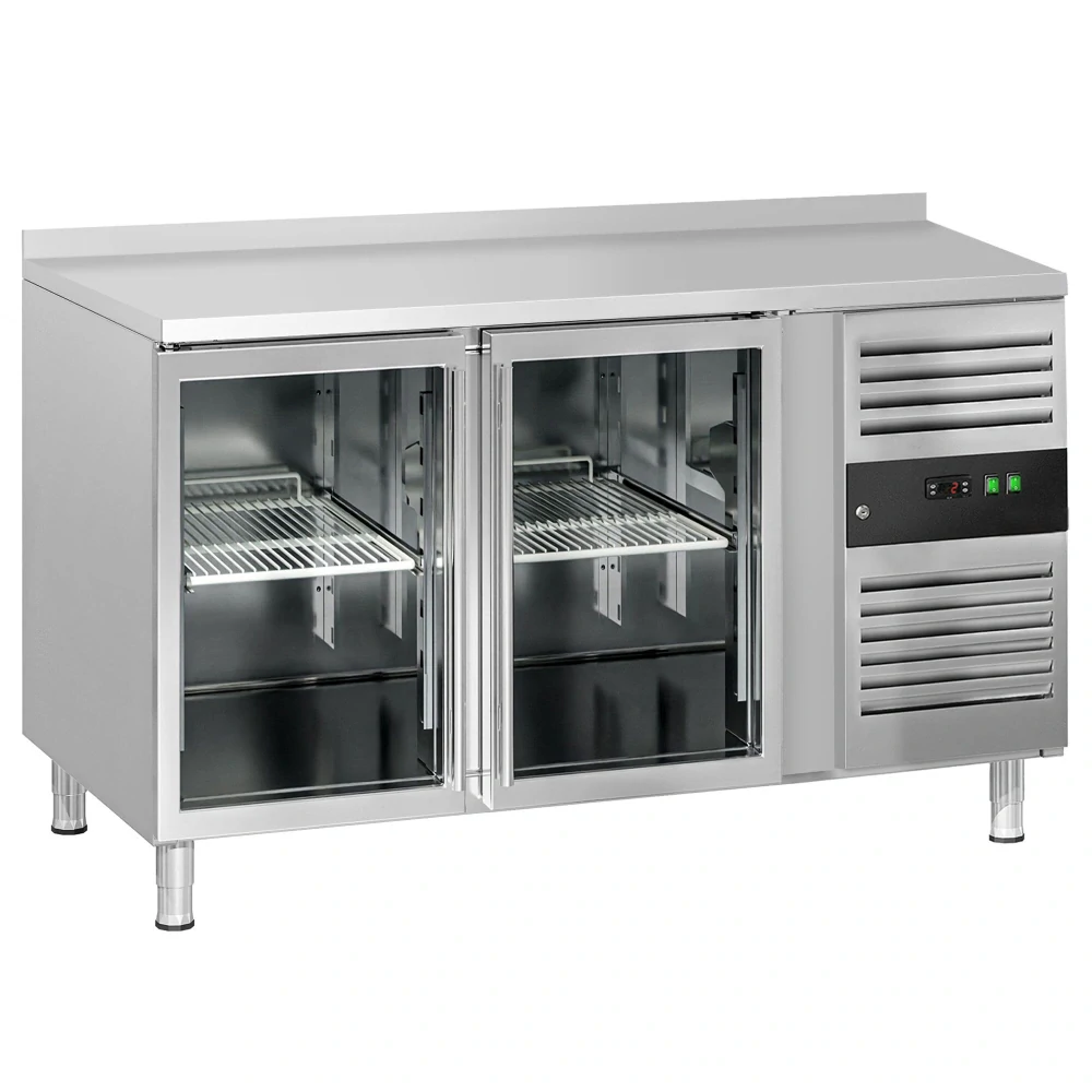 Chladicí stůl ECO - 1360x700 mm - s 2 skleněnými dveřmi - se zadní lištou