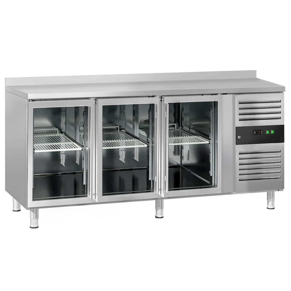 Chladicí stůl ECO - 1795x700 mm - 417 L - s 3 skleněnými dveřmi - zadní lištou