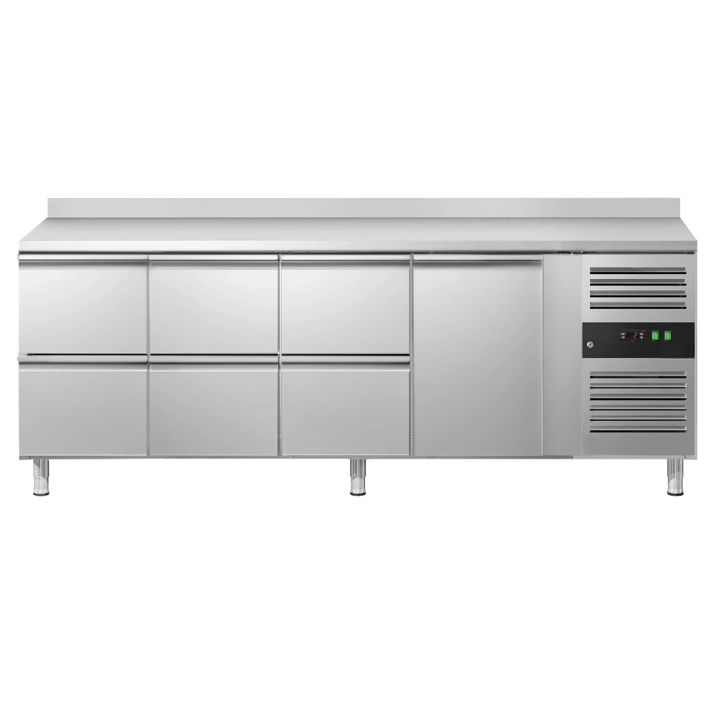 Chladicí stůl ECO - 2230x700 mm - s 1 dveřmi - s 6 zásuvkami - se zadní lištou