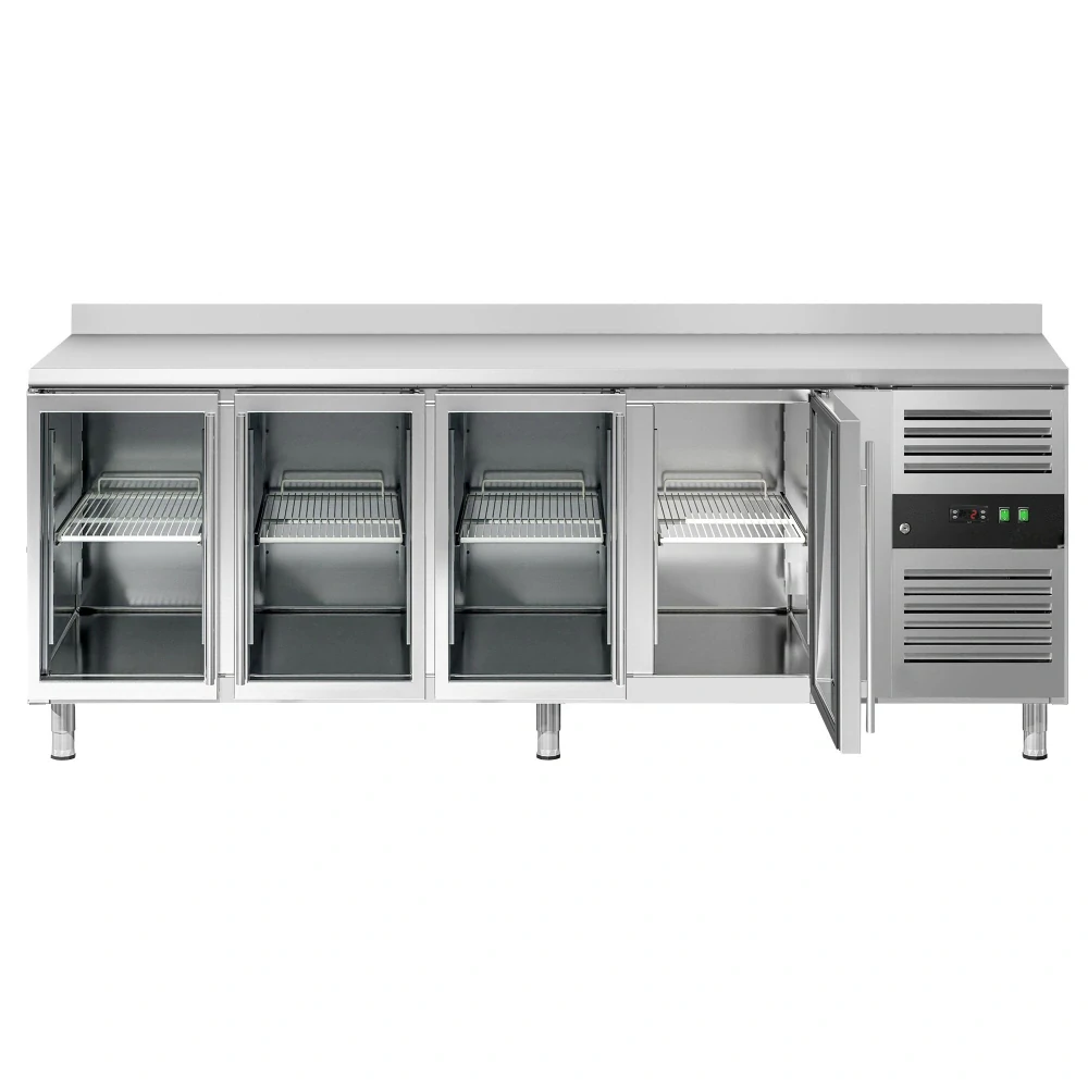 Chladicí stůl ECO - 2230x700 mm - se 4 skleněnými dveřmi - zadní lištou