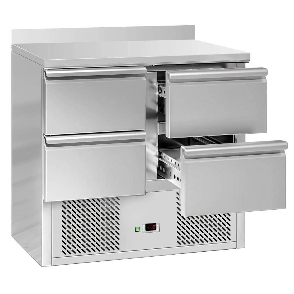 Chladicí stůl ECO - 900 x 700 mm - se 4 zásuvkami - zadní lištou