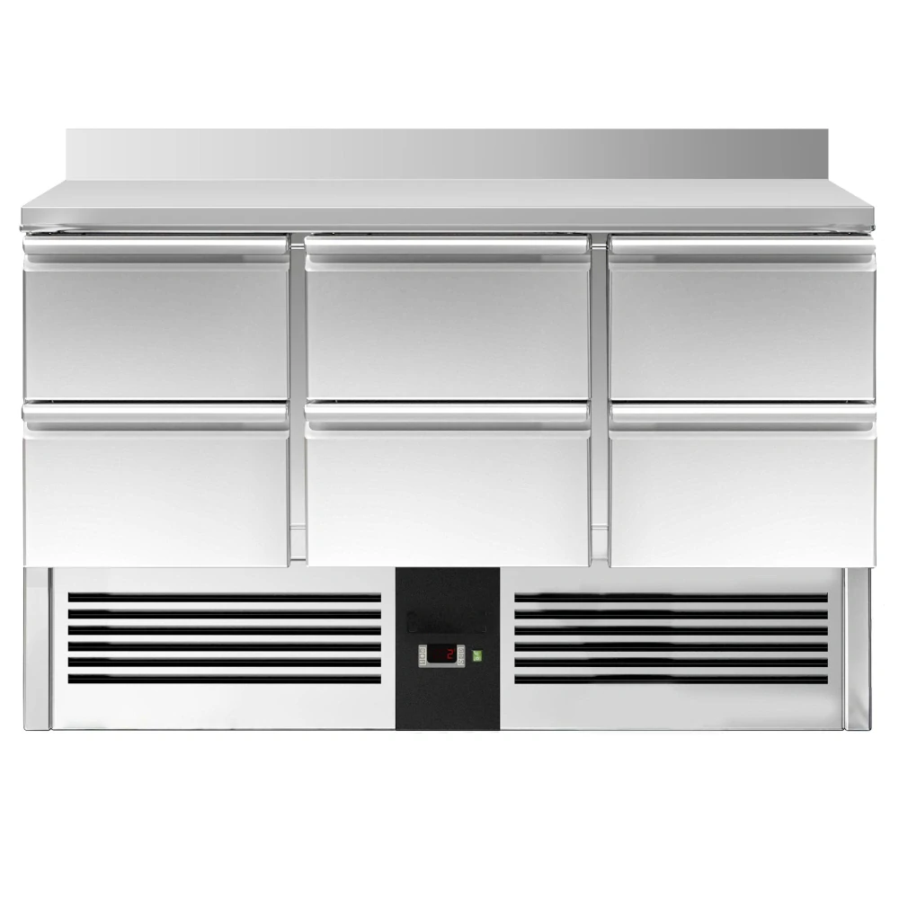 Chladicí stůl PREMIUM - 1365x700 mm - 6 zásuvek - zadní lišta