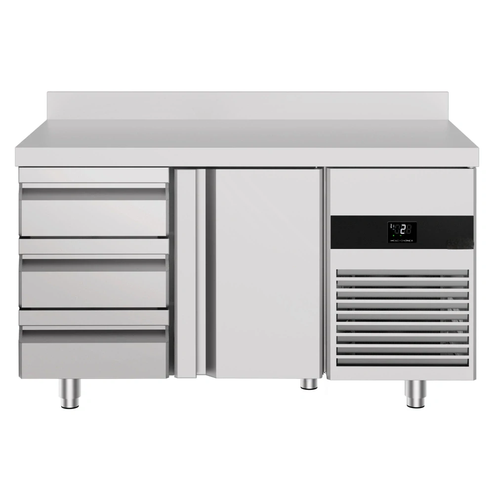 Chladicí stůl PREMIUM - 1400x700 mm - 1 dveře - 3 zásuvky - se zadní lištou