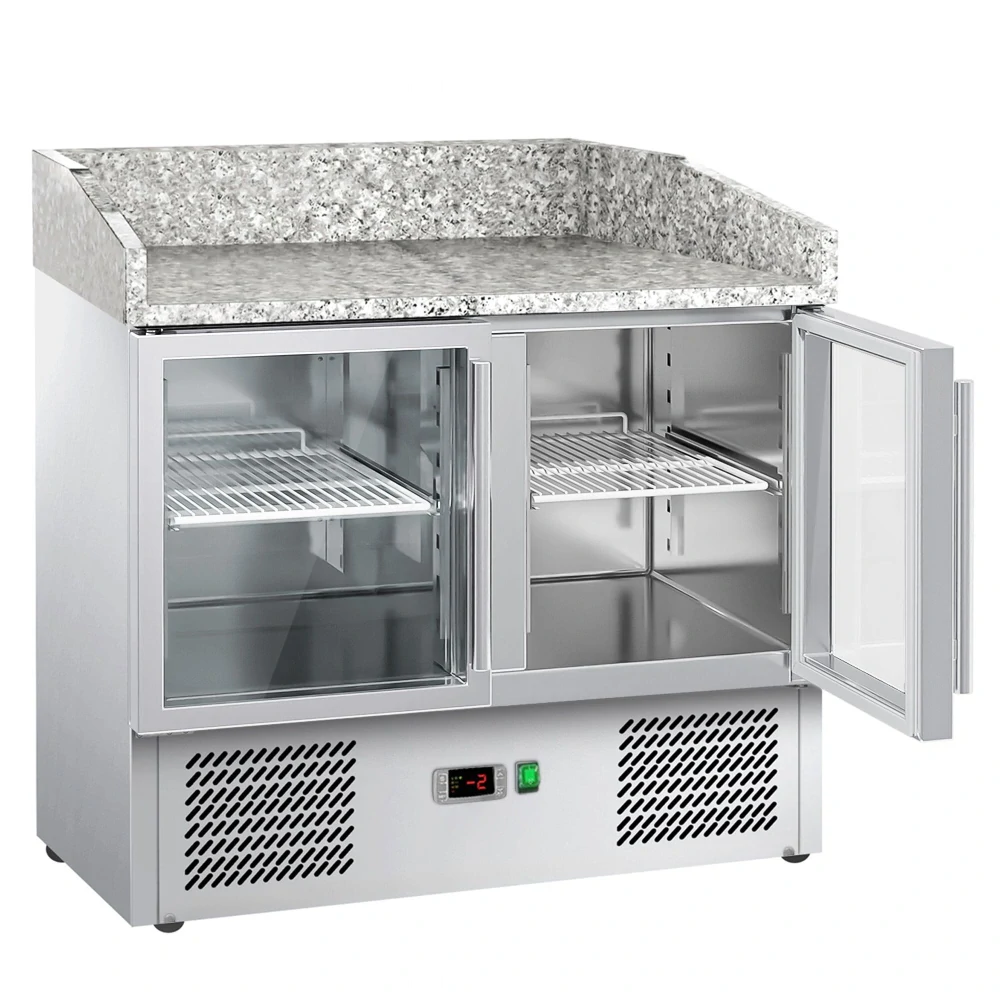 Chladicí stůl na pizzu ECO - 935x700 mm - se 2 dveřmi - se žulovou pracovní deskou