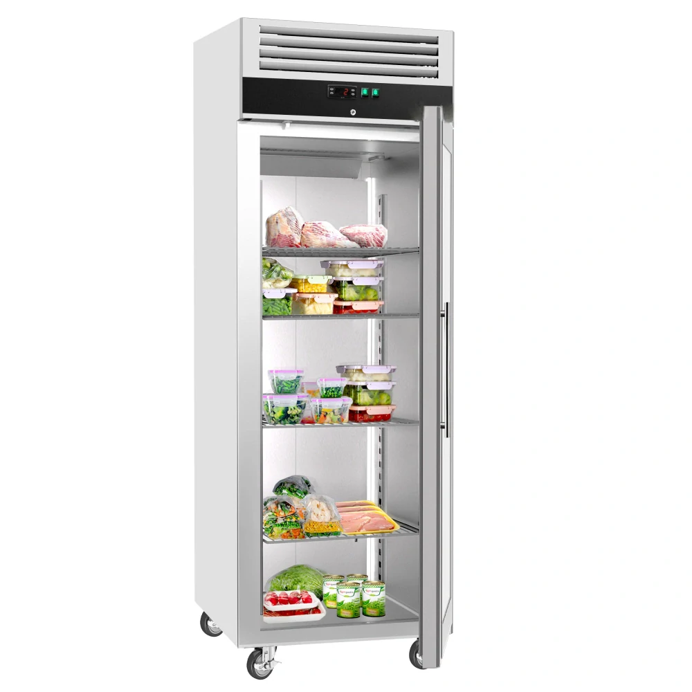 Nerezová skladovací lednice ECO - 600 L - s 1 skleněnými dveřmi