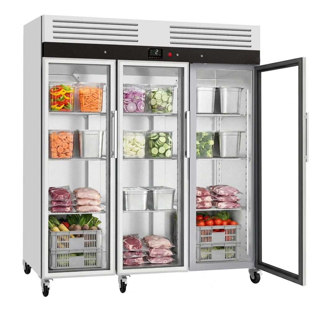 Nerezová chladicí skříň ECO - 1350 L- se 3 skleněnými dveřmi