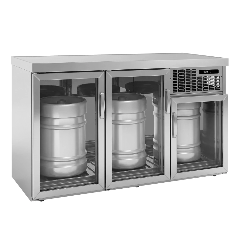 Chladič na sudy - 3x50 L sudy - 1600x600 mm - Se 3 skleněnými dveřmi