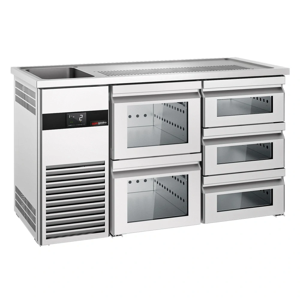 Výčepní pult PREMIUM - 1550x700 mm - 5 skleněných zásuvek