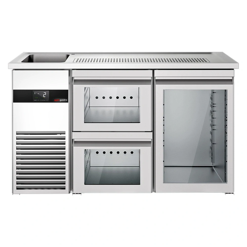 Výčepní pult PREMIUM - 1550x700 mm - 1 skleněné dveře & 2 skleněné zásuvky