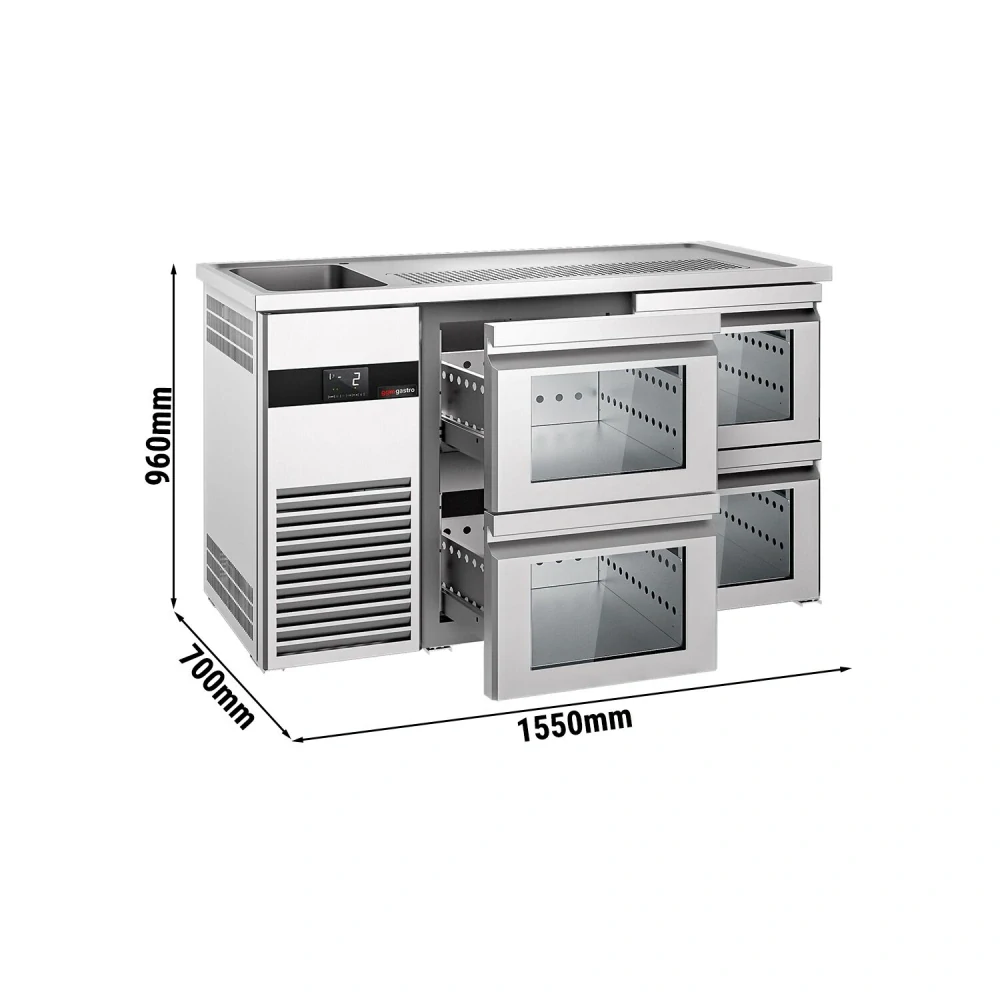 Výčepní pult PREMIUM - 1550x700 mm - 4 Skleněné zásuvky