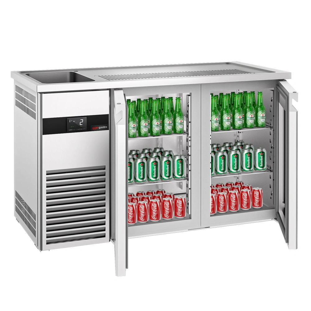Výčepní pult PREMIUM - 1550x700 mm - 2 skleněné dveře