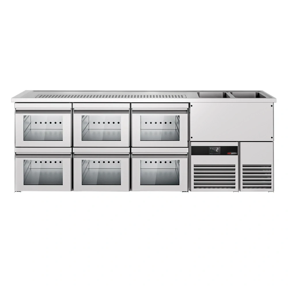 Výčepní pult PREMIUM - 2500x700 mm - 6 skleněných zásuvek