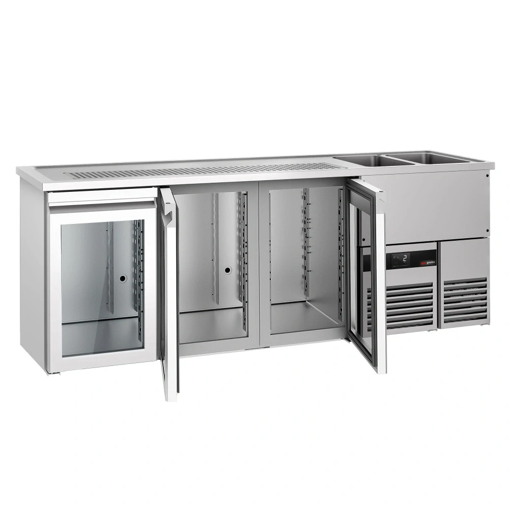 Výčepní pult PREMIUM - 2500x700 mm - 3 skleněné dveře