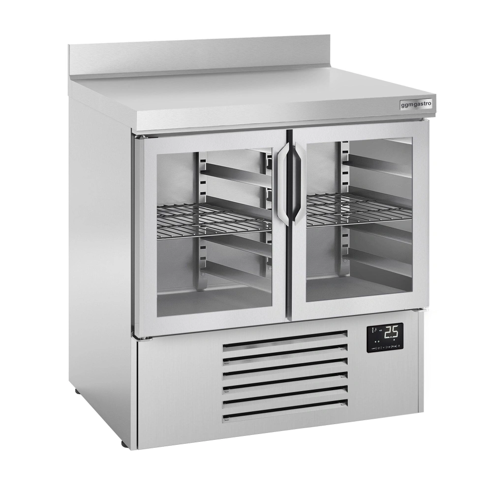 Chladicí stůl PREMIUM PLUS - 978x700 mm - se 2 skleněnými dveřmi - Se zadní lištou