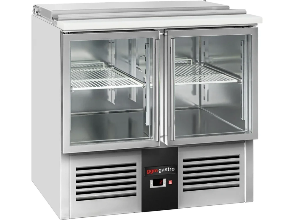 Saladeta PREMIUM - 903 mm - 2 skleněné dveře - s nerezovým krytem pro 2x GN 1/1 & 3x GN 1/6 - žulová pracovní deska - pro CZ