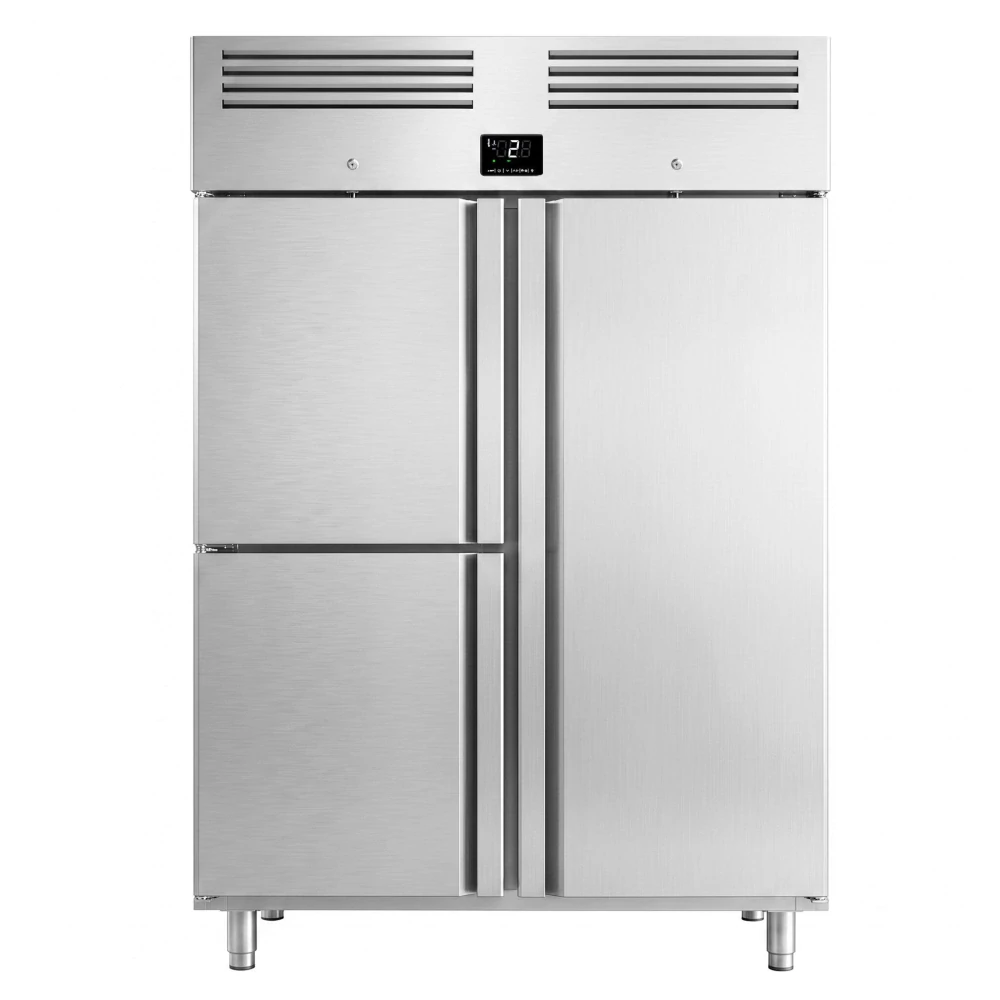 Nerezová chladicí skříň PREMIUM PLUS - GN 2/1 - 1385 mm - 1240 l - až +8 °C - s 3 dveře - Digitální termostat; Samozavírací dveře; Ventilované…