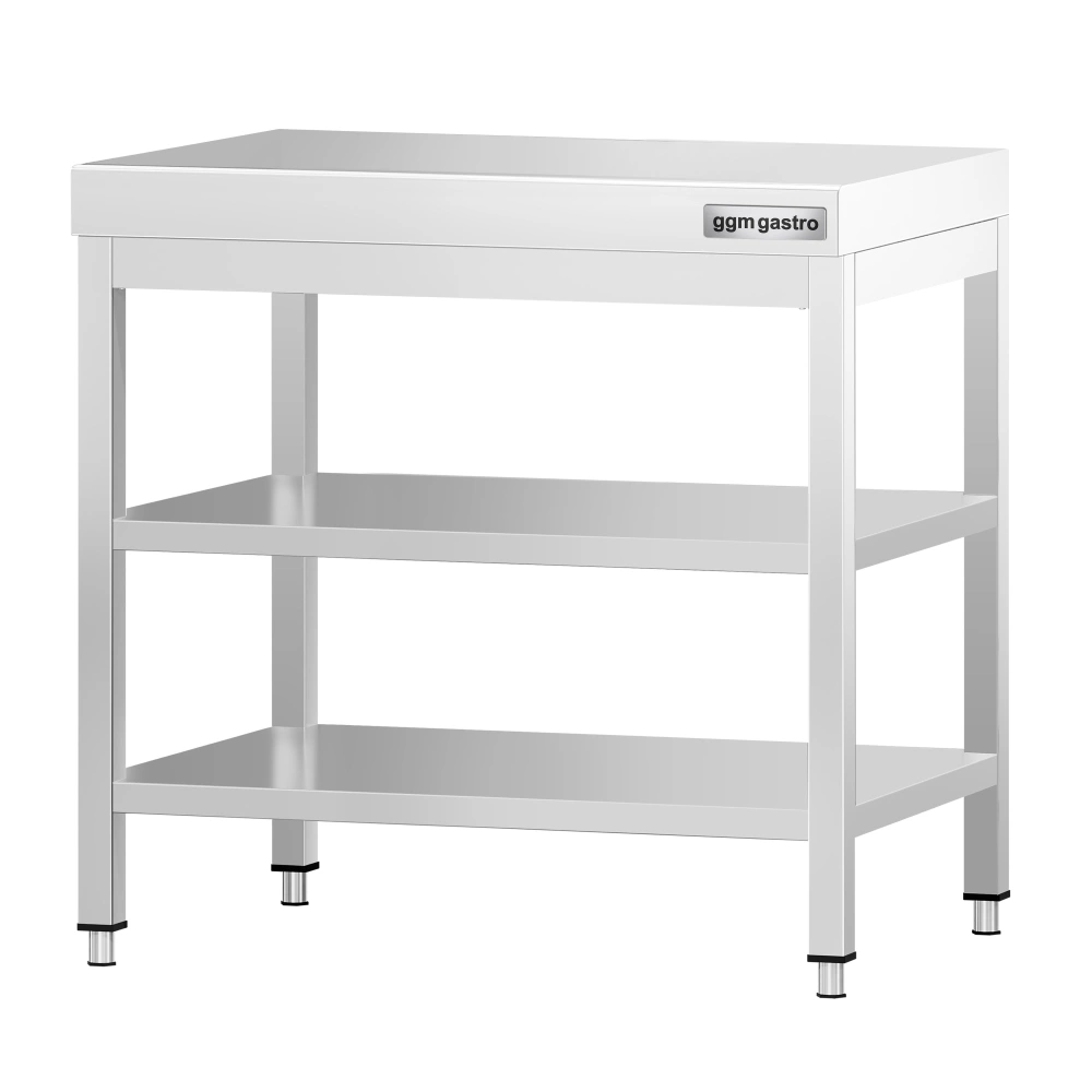Nerezový pracovní stůl PREMIUM - 600x700 mm - se spodní policí & mezipolicí
