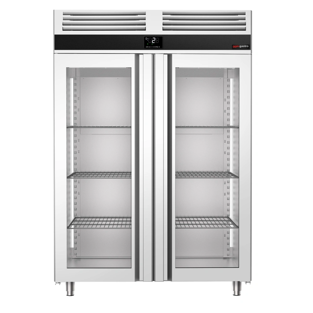Nerezová chladicí skříň PREMIUM - GN 2/1 - 1 400 L - 2 skleněné dveře