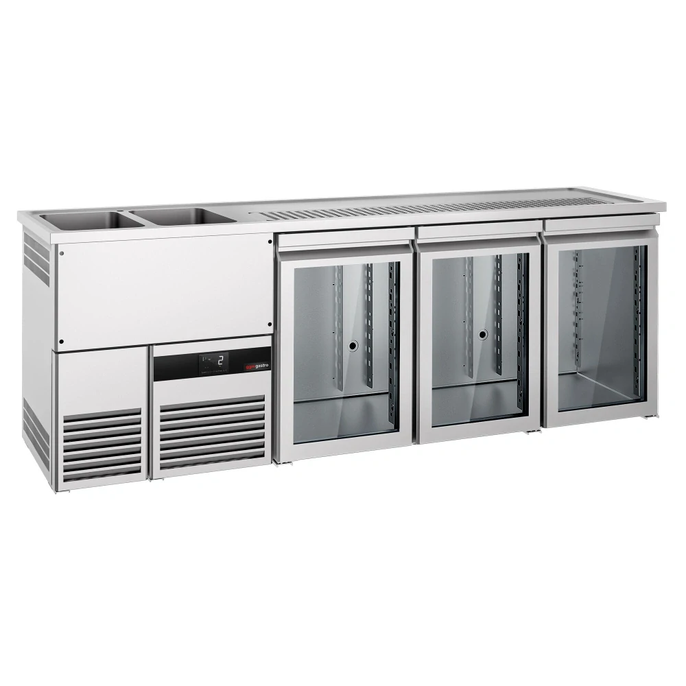 Výčepní pult PREMIUM - 2500x700 mm - 3 skleněné dveře