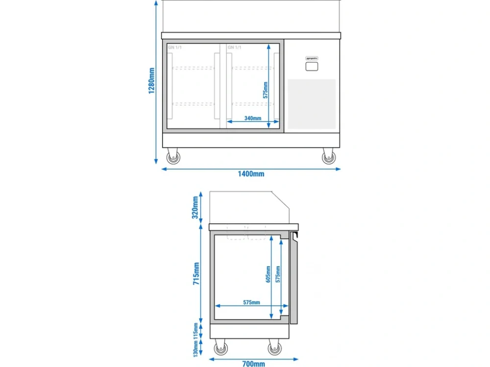 Saladeta PREMIUM - 1400 mm - 2 dveře - se skleněným nástavcem pro 6x GN 1/6