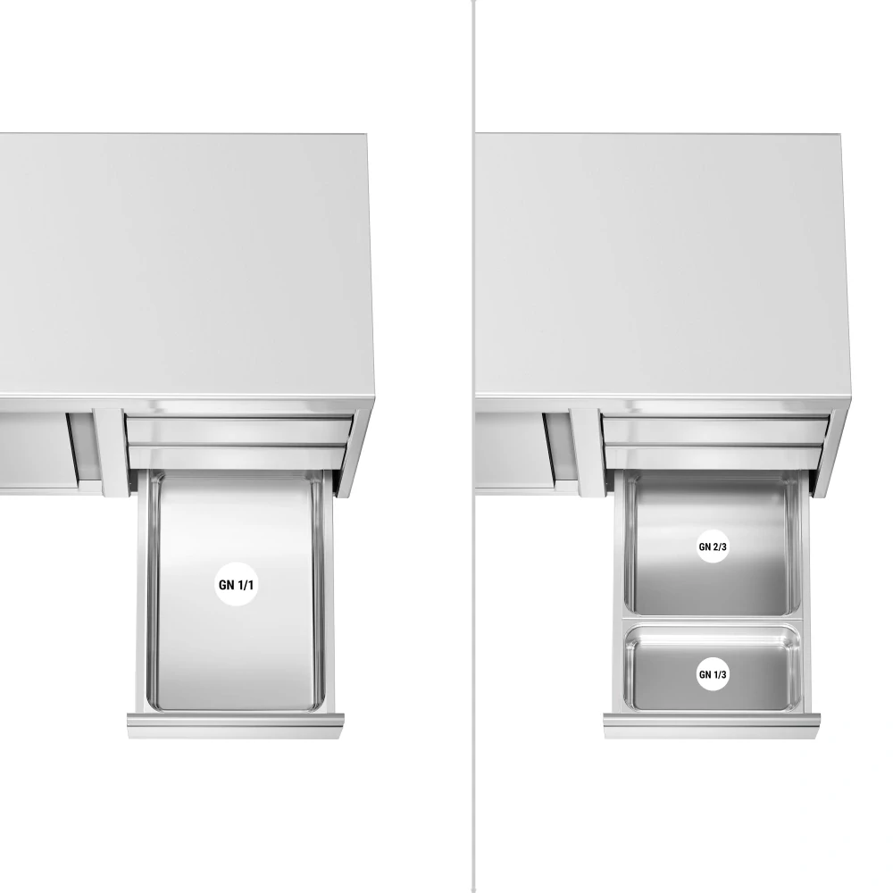 Nerezový pracovní stůl se skříňkou a zásuvkami vpravo 200x70x85cm