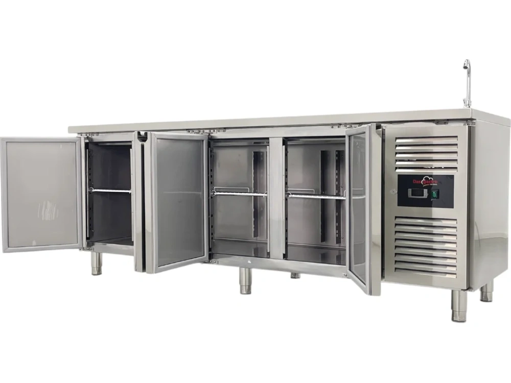 Chladicí stůl - 2 230 x 700 mm - s dřezem a se 4 dvířky