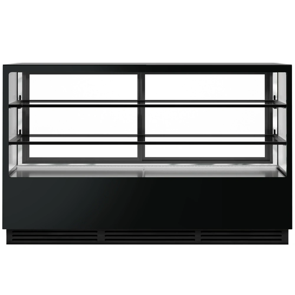 Cukrářská chladicí vitrína - 2,0 m - 2 police - zrcadlová přední strana - hranatý (LED)