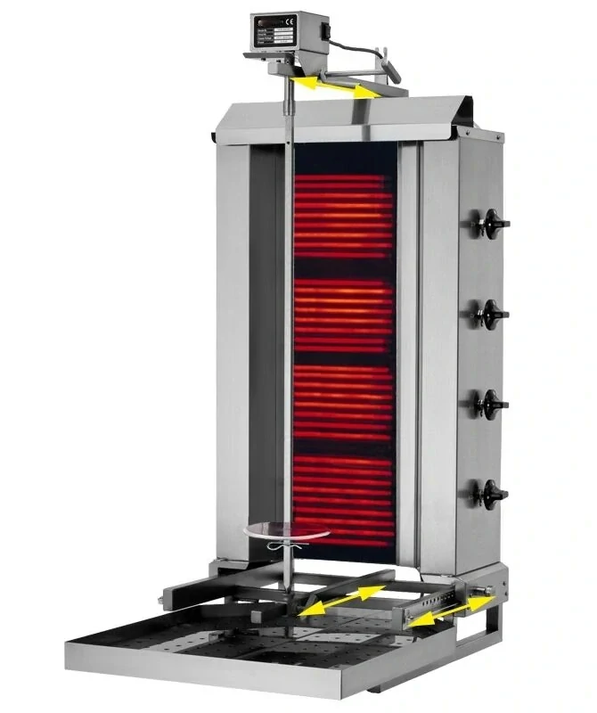 Gril na gyros/kebab - 3 hořáky - max. 40 kg - vč. křídlových dvířek