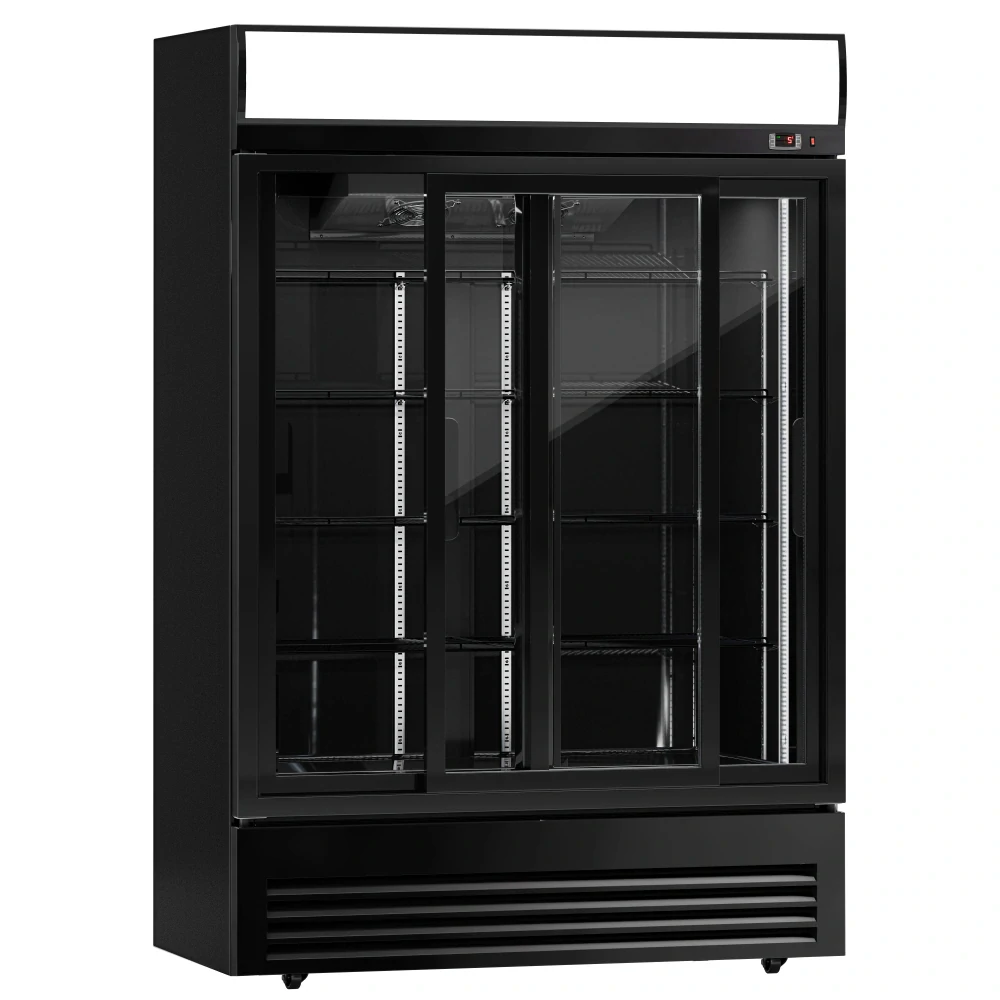Lednice na nápoje černá - 880L - se 2 posuvnými skleněnými dveřmi