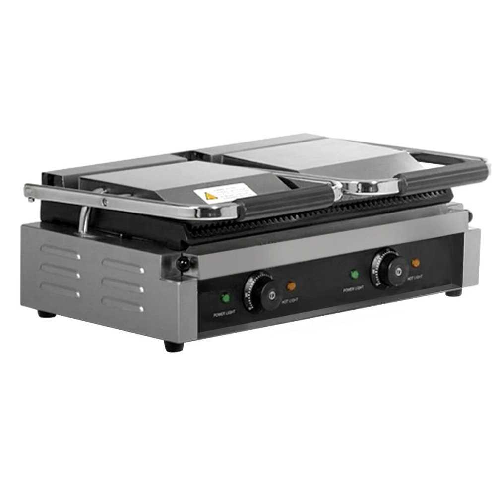 Kontaktní gril - 4,4 kW - nahoře & dole drážkovaný - grilovací plocha: 475x230mm