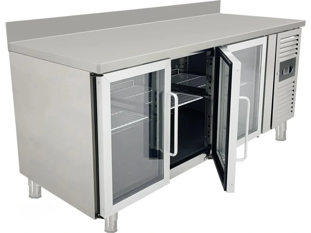Chladicí stůl se 3 skleněnými dvířky a zadním lemem