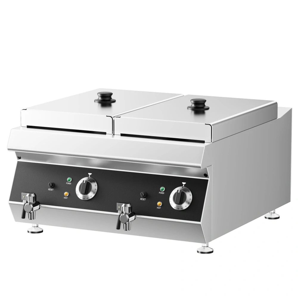 Dvojitá fritéza - 600 mm - 13+13 litrů - 9 kW - s vypouštěcím kohoutem