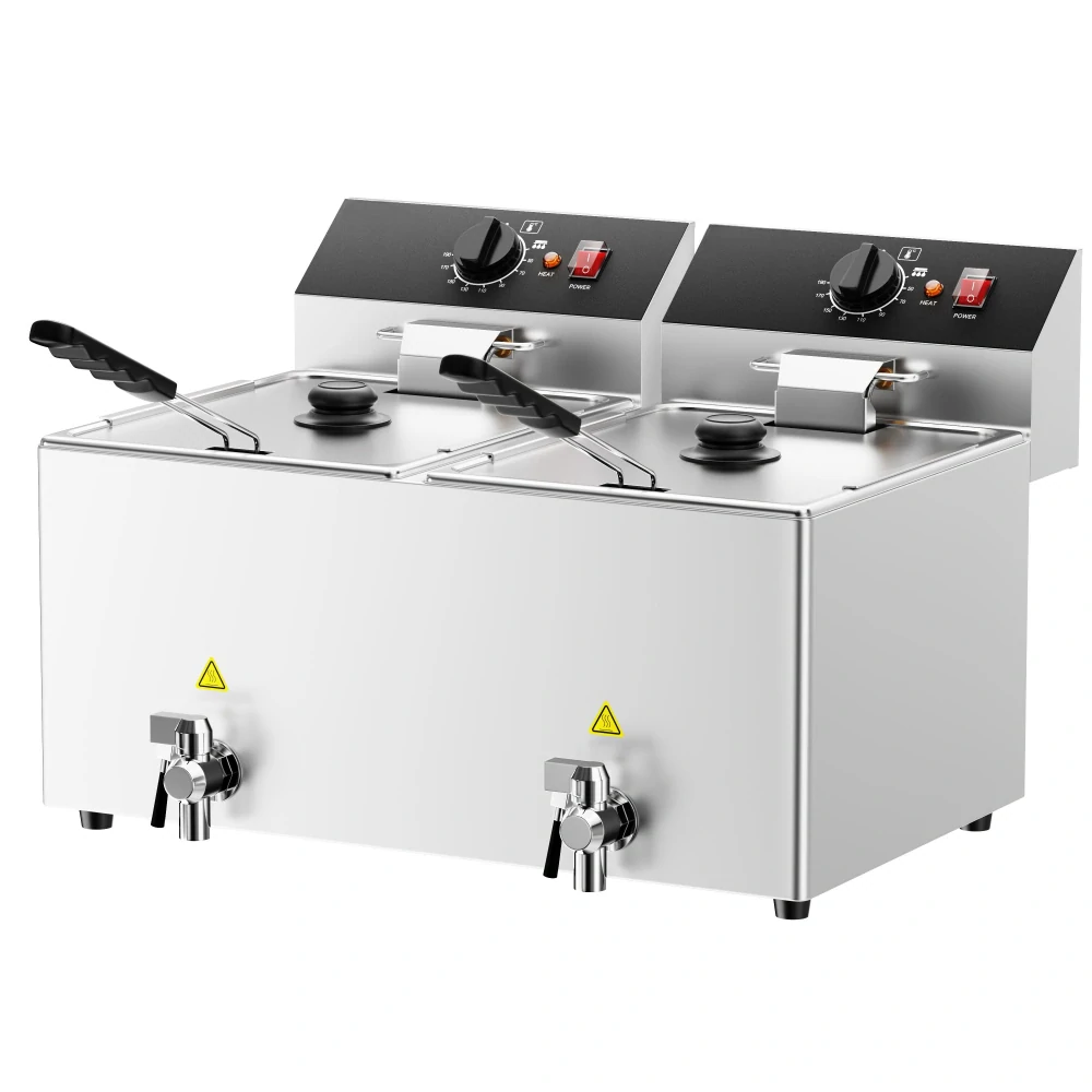 Elektrická dvojitá fritéza - 12+12 litrů - 6,5 kW - s vypouštěcím kohoutem