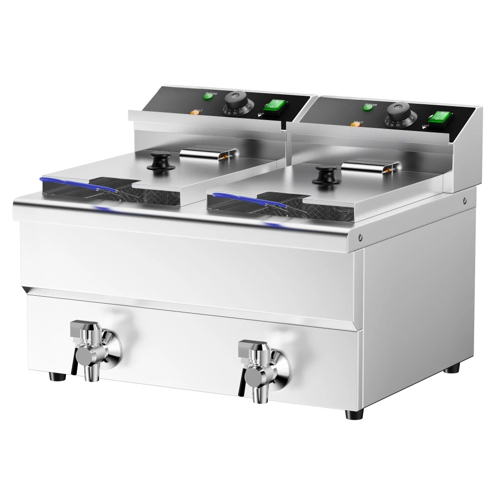 Elektrická dvojitá fritéza - 8+8 litrů - 6,5 kW - s vypouštěcím kohoutem