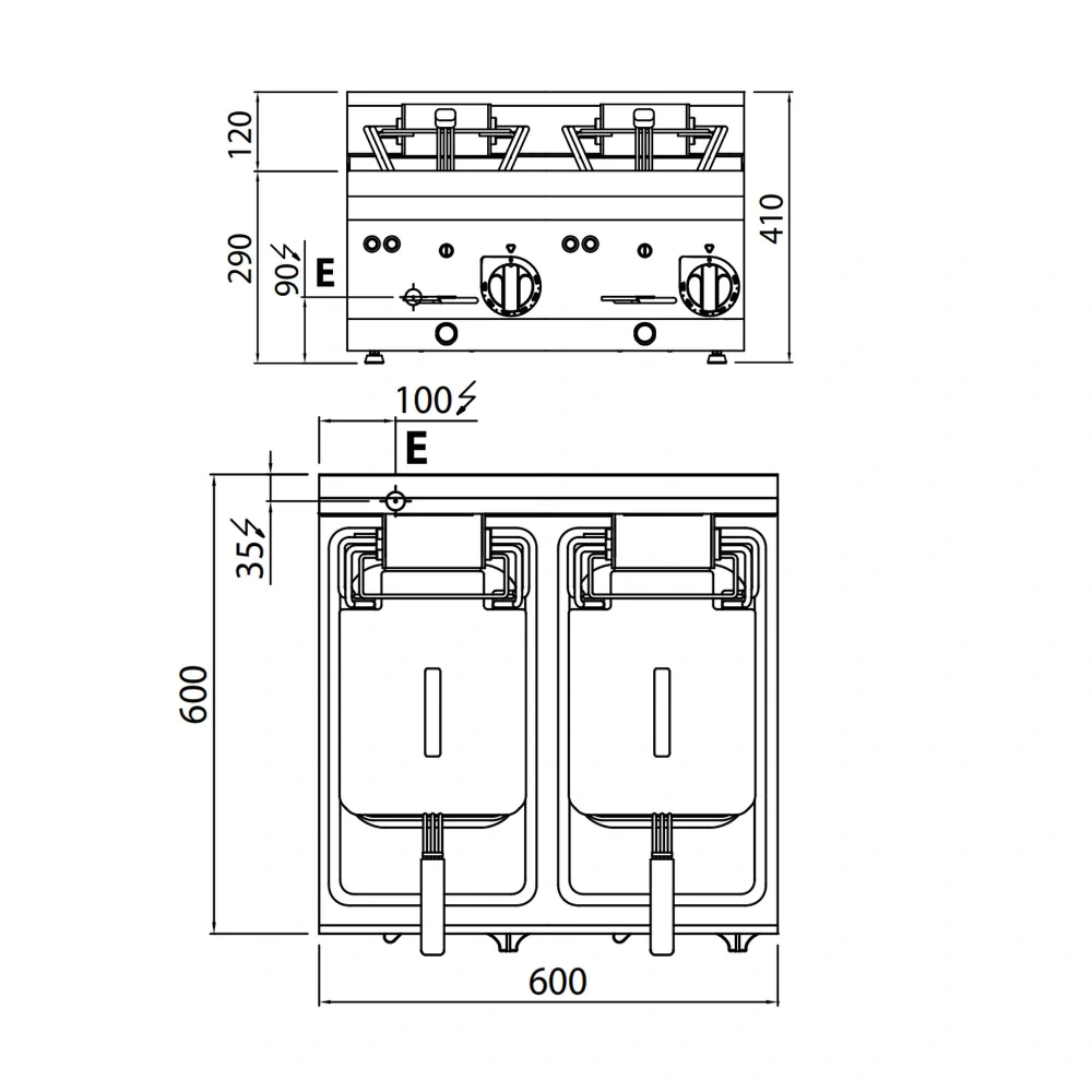 Elektrická dvojitá fritéza 10+10L se základním podstavcem
