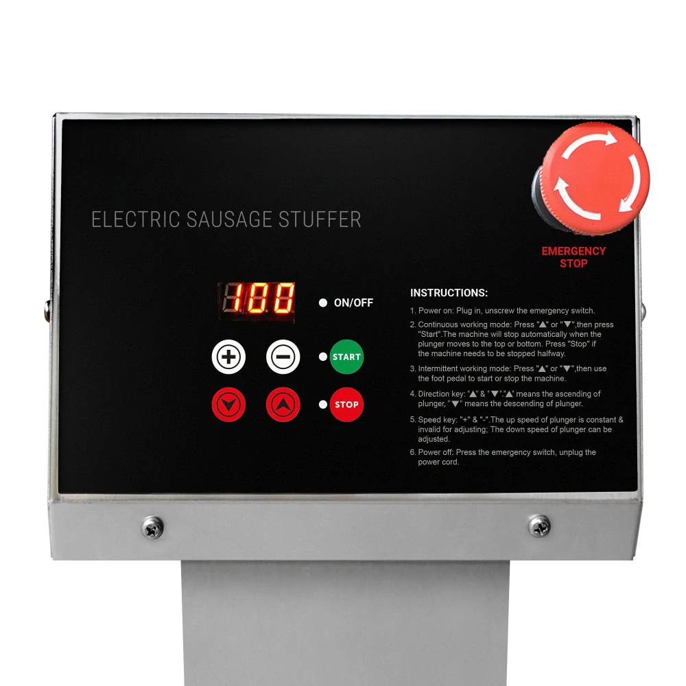 Elektrická plnička klobás & stroj na churros profesionální - 10 l - 90 W - nerezová ocel - stolní - včetně Nožního ovládání a 4 nástavců na plnění klobás a 3 nástavců na churros