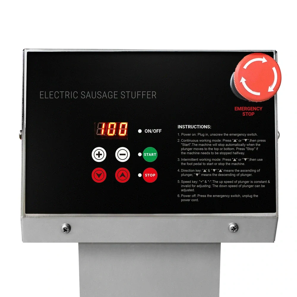 Elektrická plnička klobás & stroj na churros profesionální - 15 l - 90 W - nerezová ocel - stolní - včetně Nožního ovládání a 4 nástavců na plnění klobás a 3 nástavců na churros