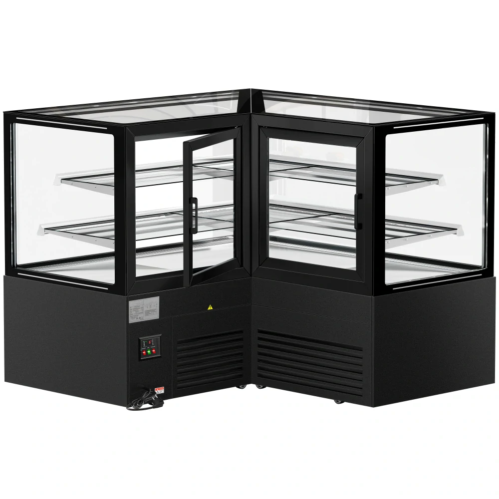 Cukrárenský pult MADRID - obslužná - 735 l - 1 500 mm - dvojité zasklení - s 2 policemi - černá matná