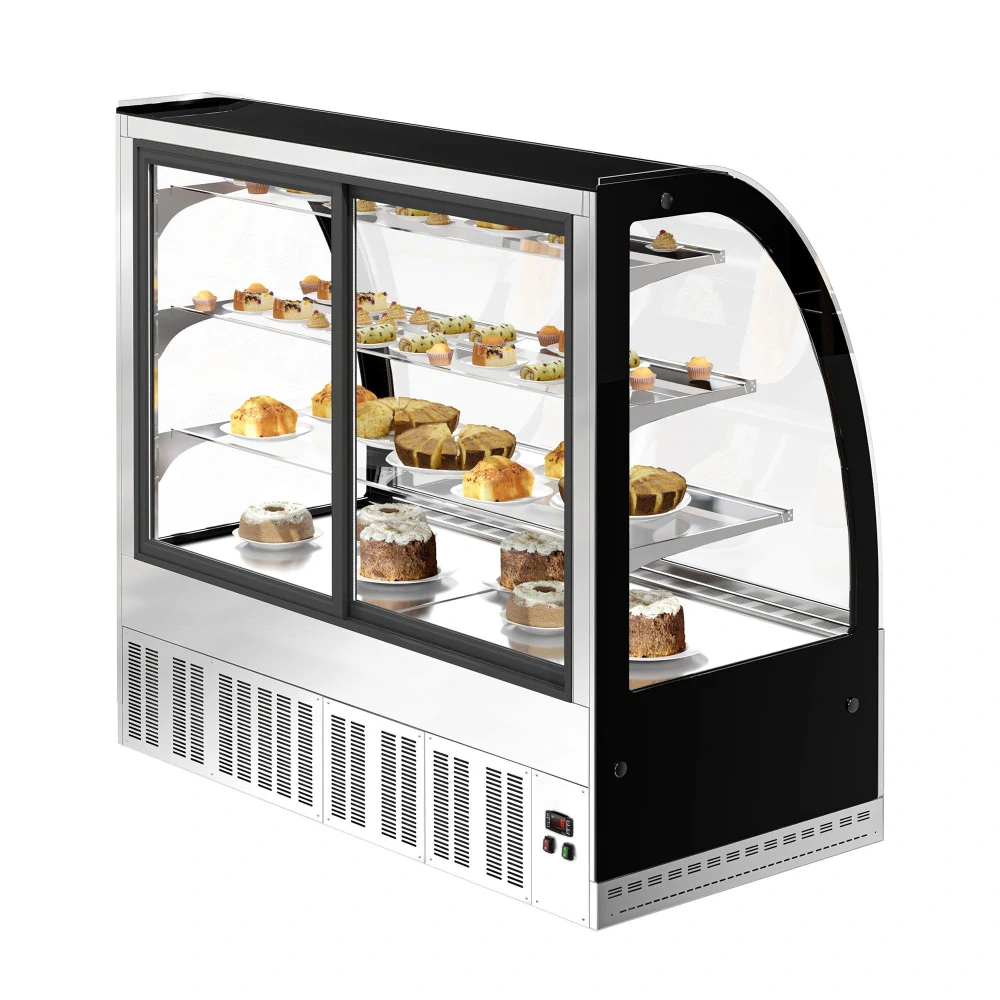 Cukrárenský pult - pro dorty - 524 l - 1 500 mm - dvojité zasklení - s 3 policemi - 2 posuvné skleněné dveře