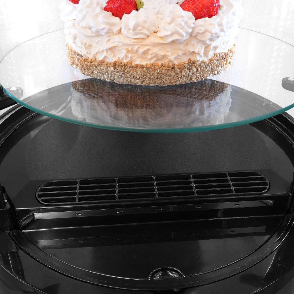 Stolní panoramatická vitrína - 100 l - 480 mm - 1 skleněné dveře - kulatá - s 3 policemi - dvojité zasklení - černá